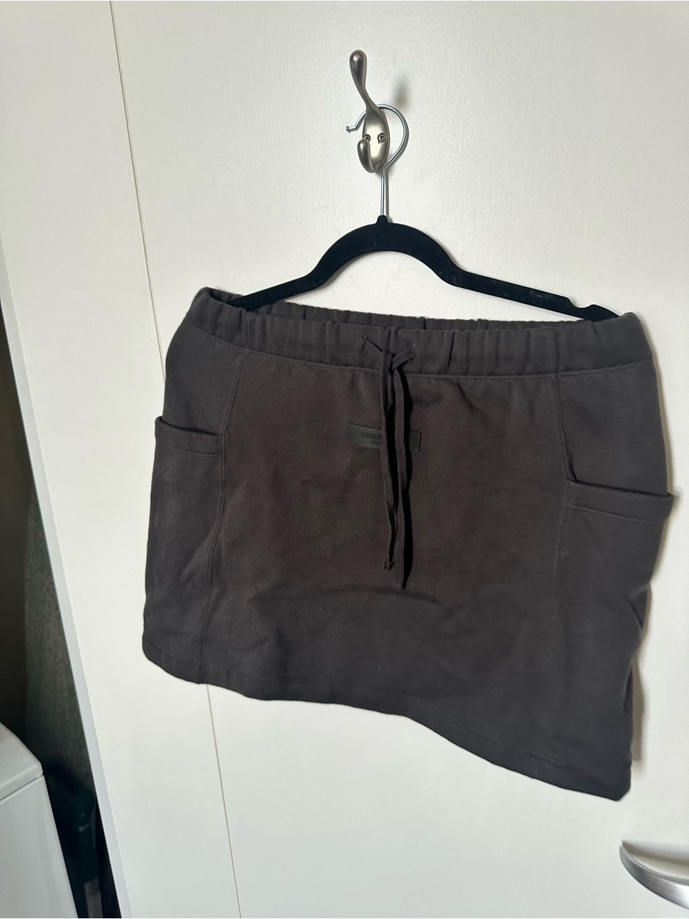 Essentials fleece lined Casual Drawstring Skirt with pockets in Charcoal
